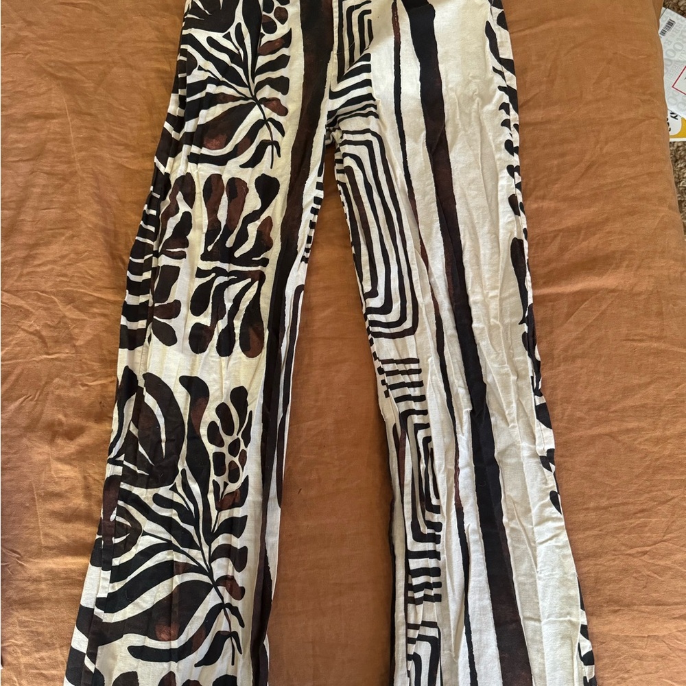 Mango Black and Cream Patterned Trousers